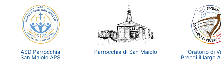 Loghi degli enti organizzatori: ASD Parrocchia San Maiolo APS, Parrocchia di San Maiolo, Oratorio di Veveri Prendi il largo APS ETS